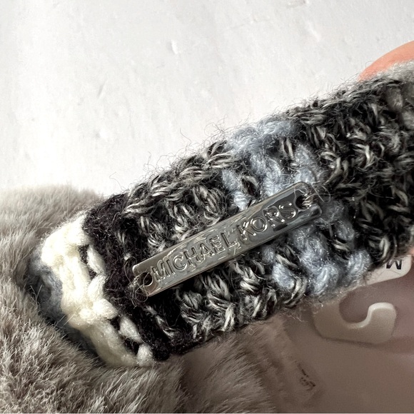MICHAEL KORS TWEED STRIPE FAUX FUR EARMUFFS OS GRAY/BLUE NWT